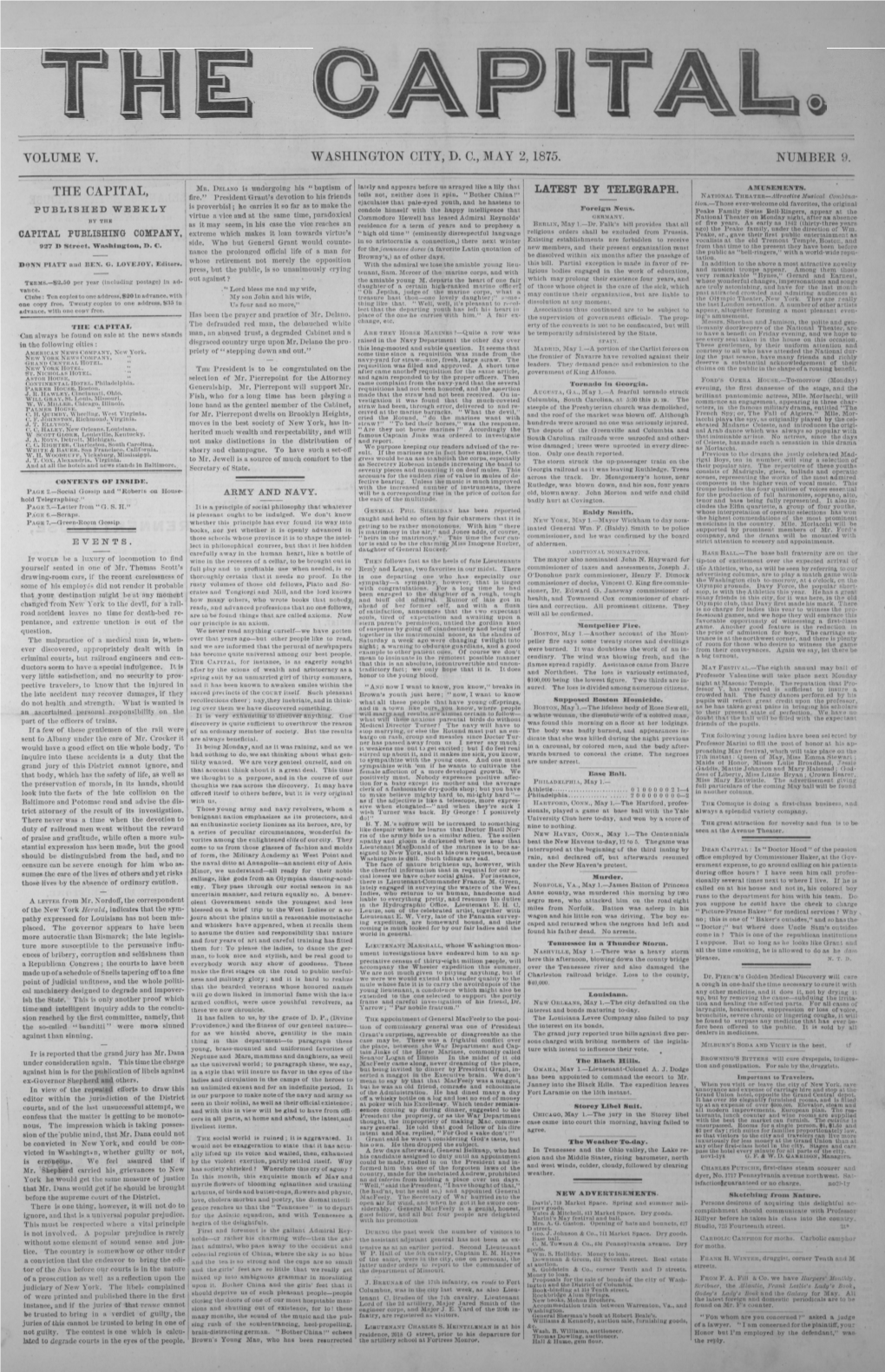 Volume V. Washington City, Dc, May 2,1875. Nümber 9. The