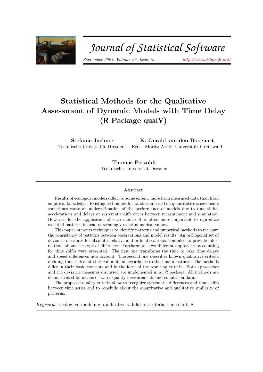 Statistical Methods for the Qualitative Assessment of Dynamic Models with Time Delay (R Package Qualv)