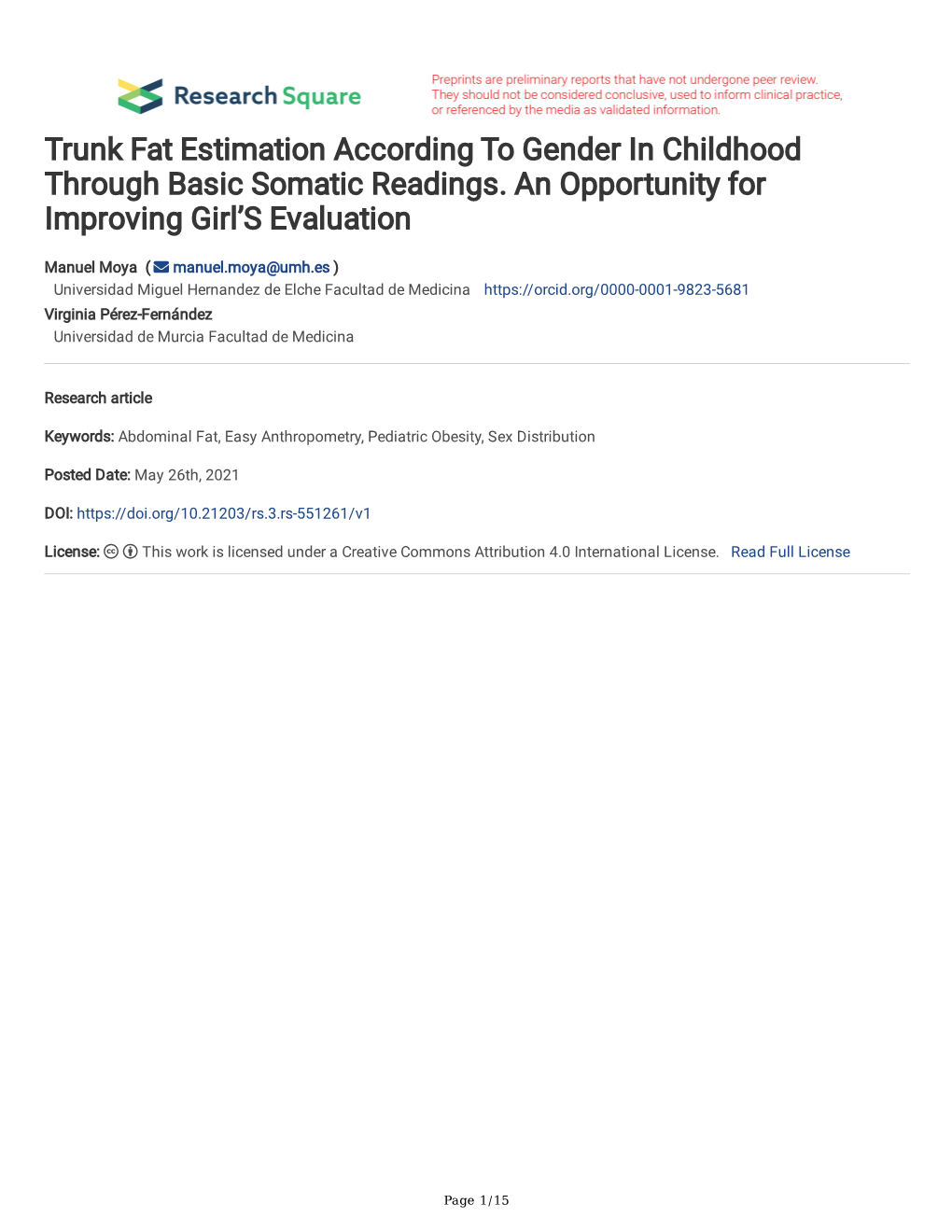 Trunk Fat Estimation According to Gender in Childhood Through Basic Somatic Readings