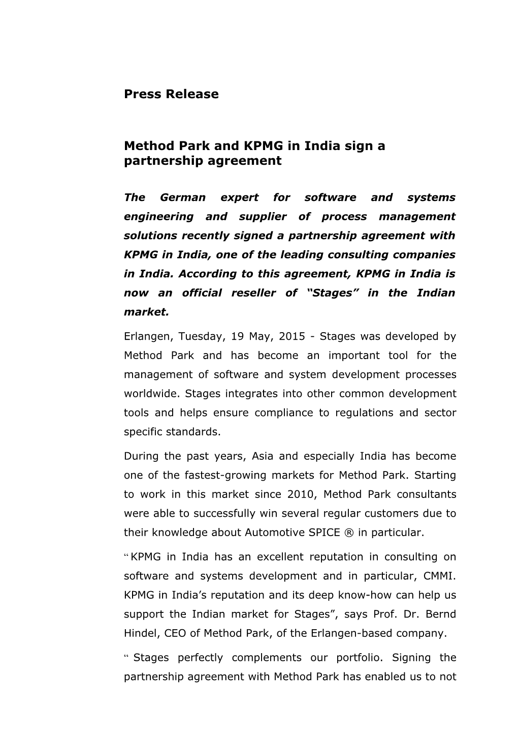 Method Park and KPMG in India Sign a Partnership Agreement