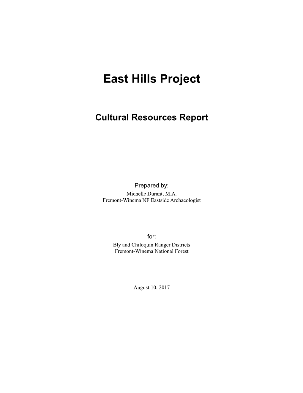 East Hills Cultural Resources Report