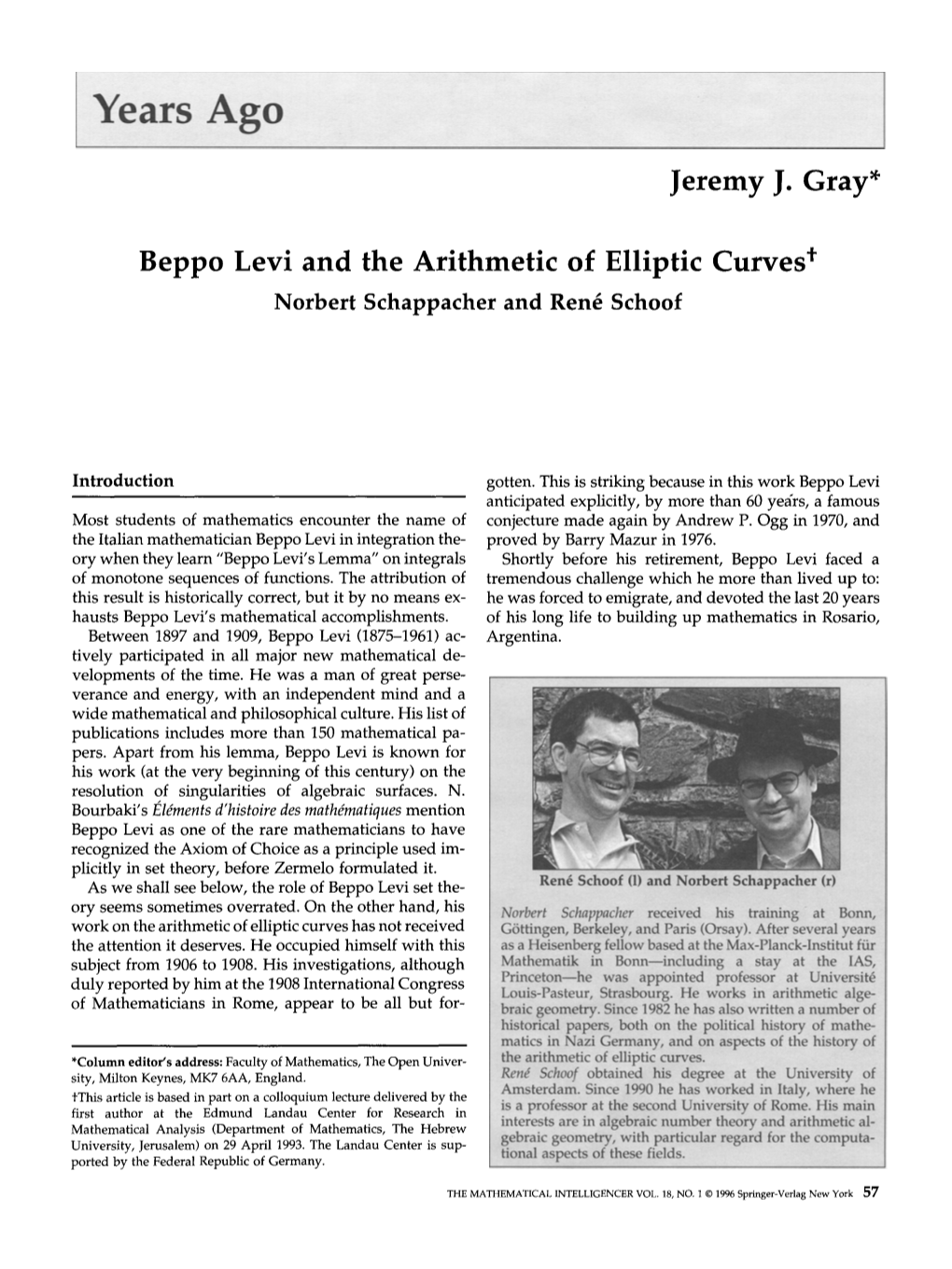 Beppo Levi and the Arithmetic of Elliptic Curves T Norbert Schappacher and Ren4 Schoof