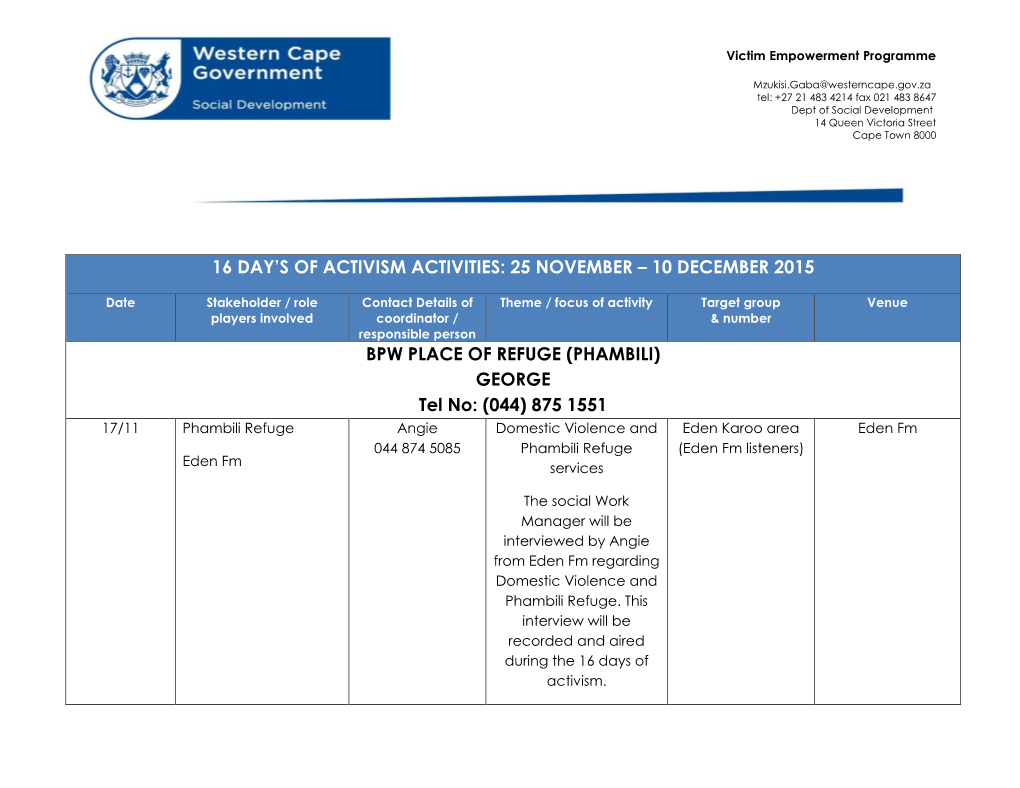 Western Cape Department of Social Development Events