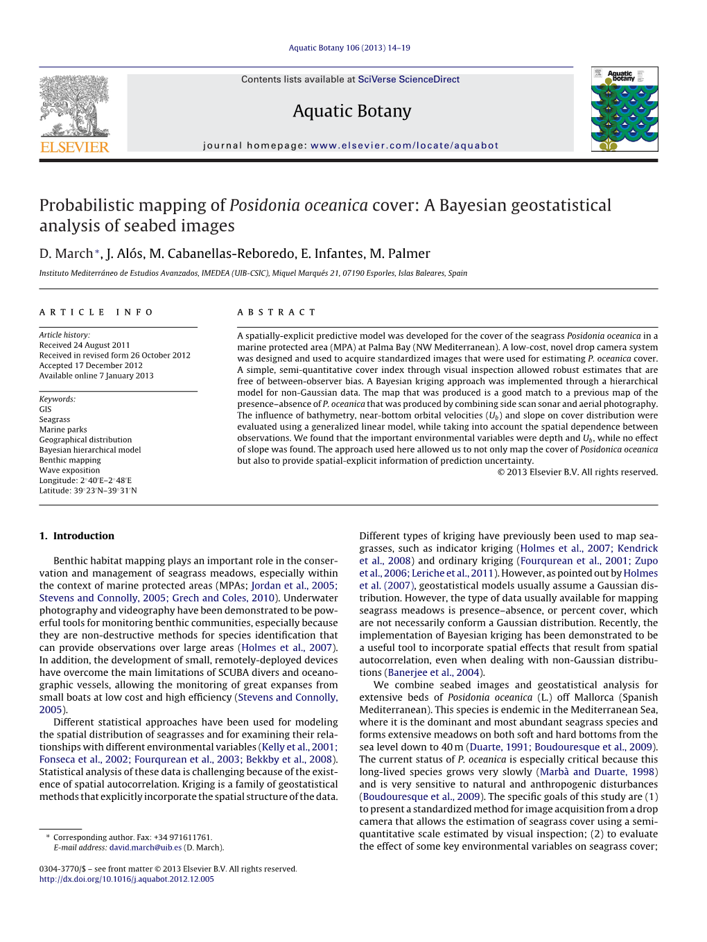 Probabilistic Mapping of Posidonia Oceanica Cover: a Bayesian Geostatistical