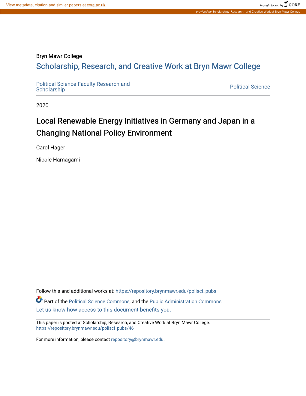 Local Renewable Energy Initiatives in Germany and Japan in a Changing National Policy Environment