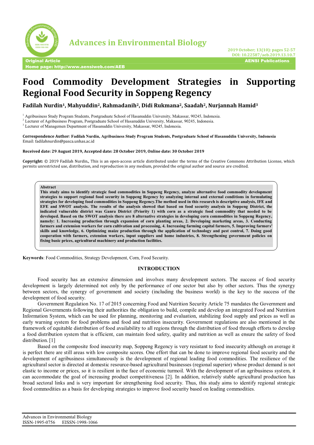 Food Commodity Development Strategies in Supporting Regional Food Security in Soppeng Regency