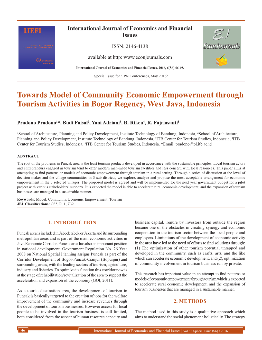 Towards Model of Community Economic Empowerment Through Tourism Activities in Bogor Regency, West Java, Indonesia