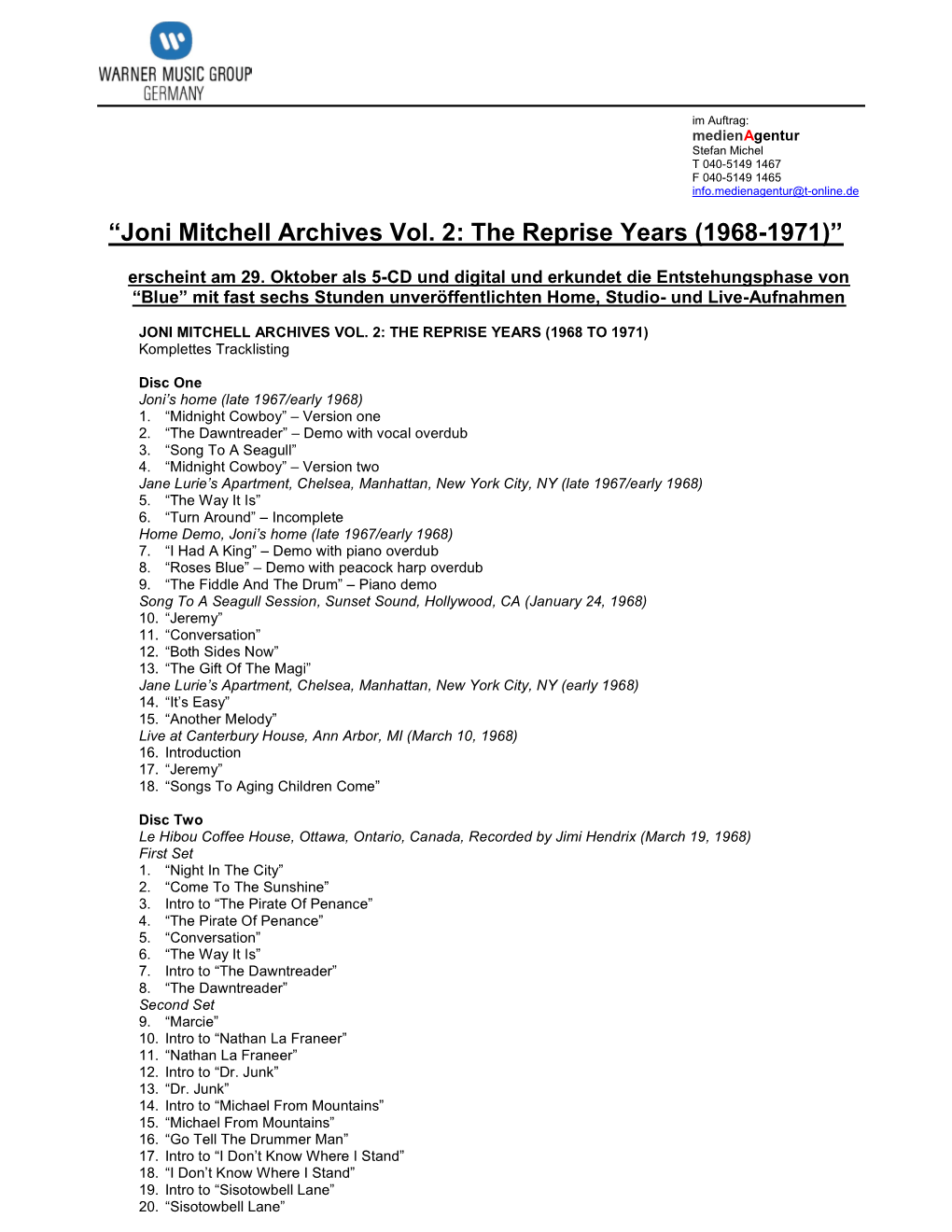 “Joni Mitchell Archives Vol. 2: the Reprise Years (1968-1971)”