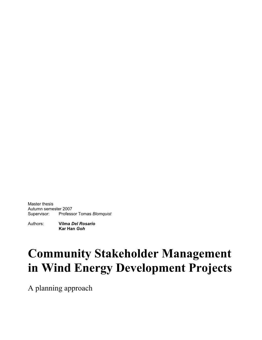Community Stakeholder Management in Wind Energy Development Projects