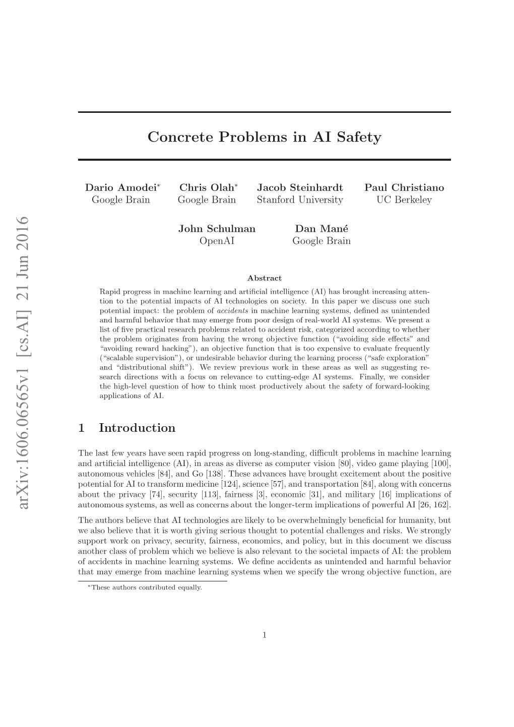 Concrete Problems in AI Safety