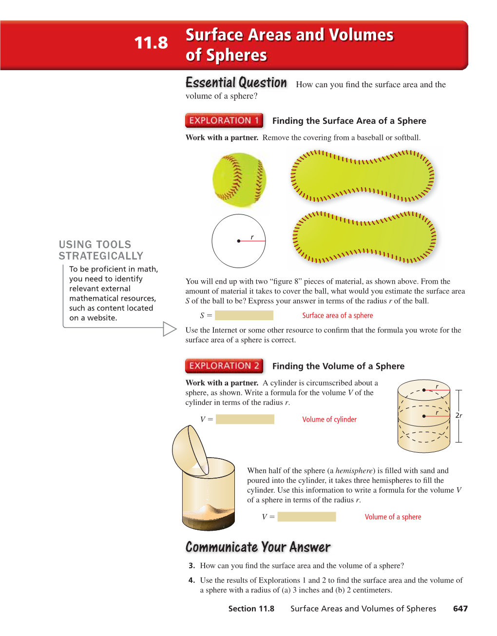 Surface Areas and Volumes of Spheres 11.8