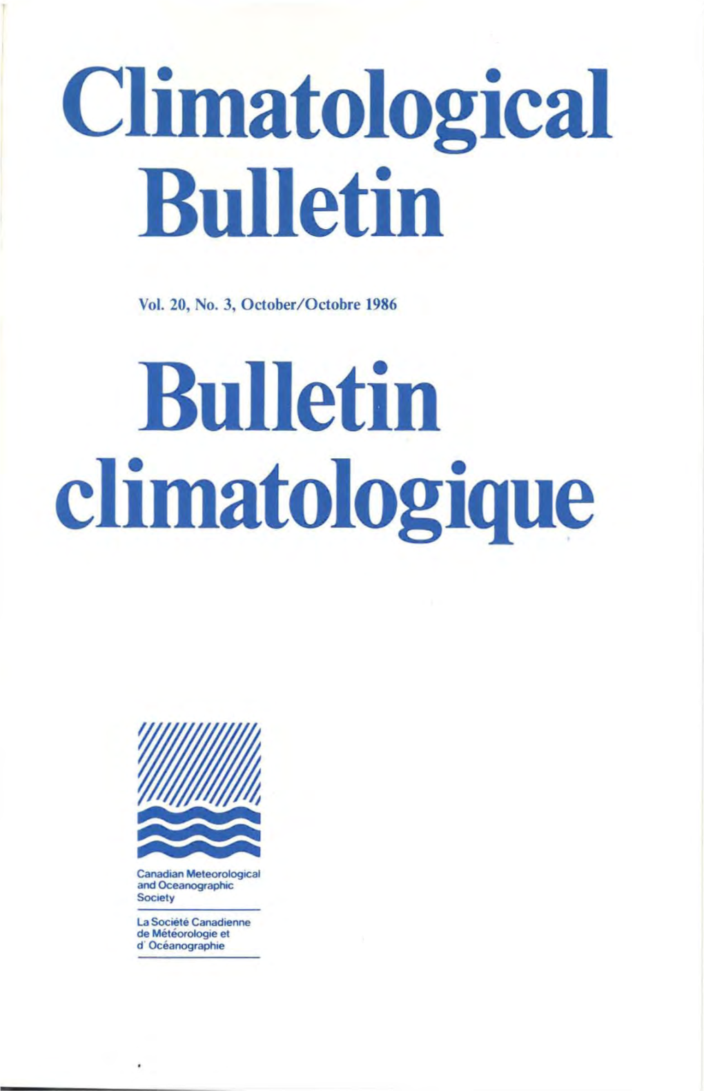 Climatological Bulletin / Bulletin Climatologique Vol. 20, No. 3