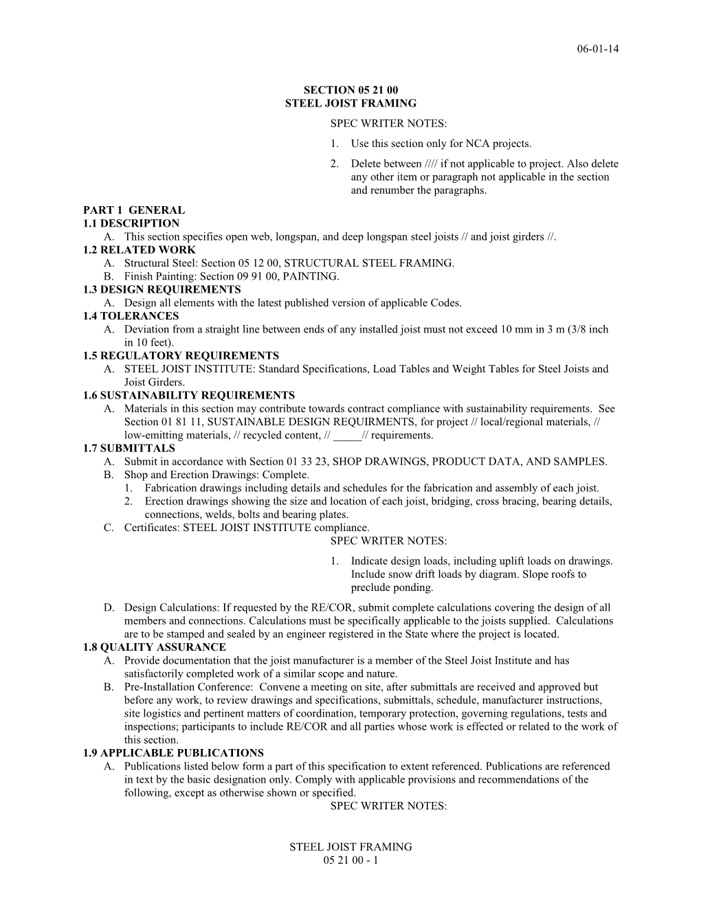 Section 05 21 00 Steel Joist Framing
