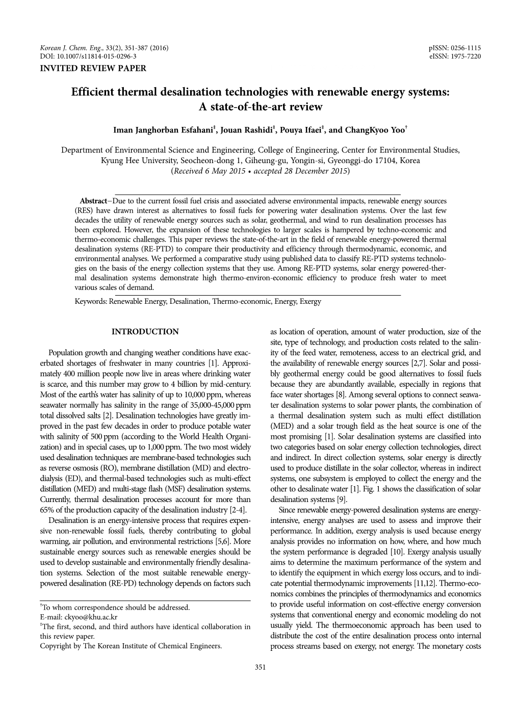 Efficient Thermal Desalination Technologies with Renewable Energy Systems: a State-Of-The-Art Review