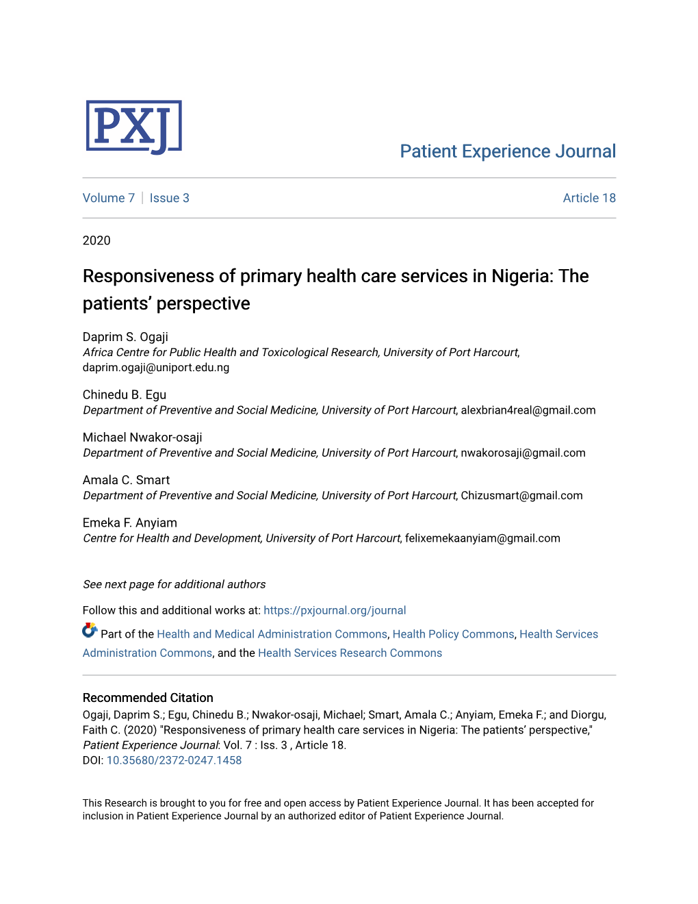 Responsiveness of Primary Health Care Services in Nigeria: the Patients’ Perspective