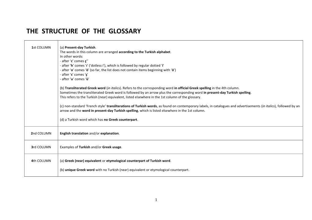 The Structure of the Glossary