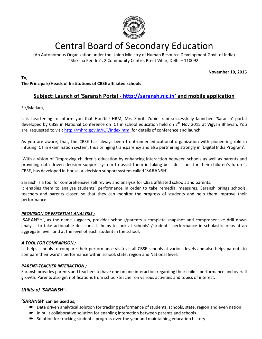 Central Board of Secondary Education (An Autonomous Organization Under the Union Ministry of Human Resource Development Govt