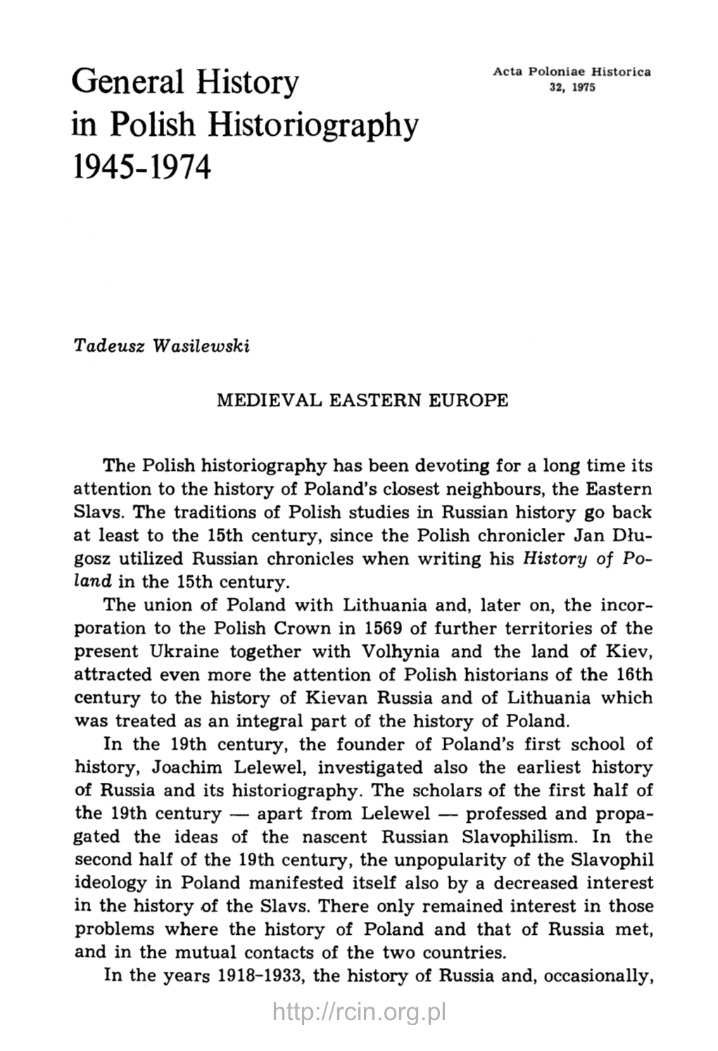 General History in Polish Historiography 1945-1974