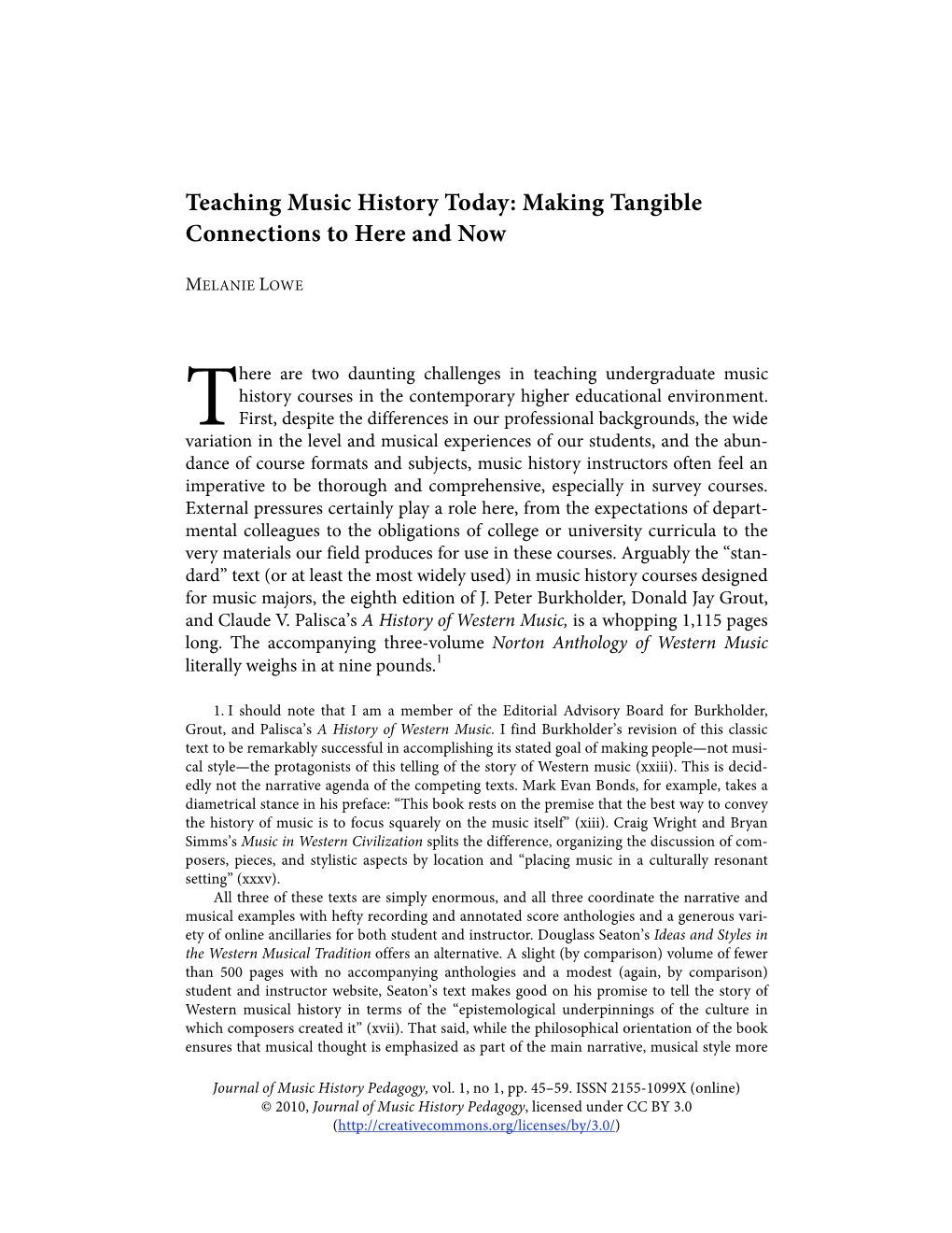 Teaching Music History Today: Making Tangible Connections to Here and Now