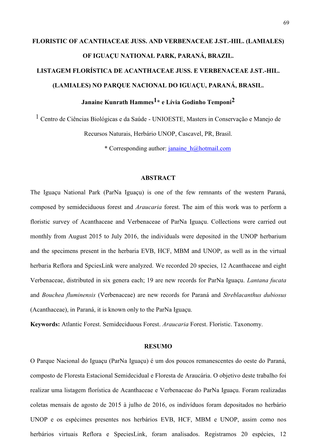 Floristic of Acanthaceae Juss. and Verbenaceae J.St.-Hil. (Lamiales)