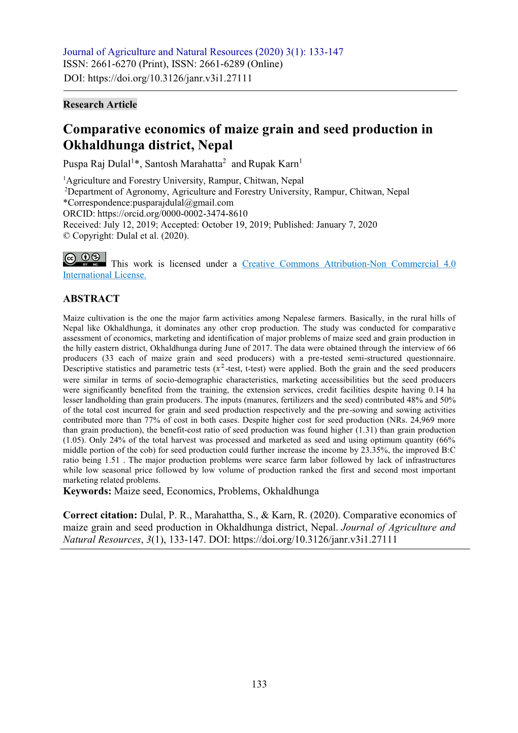 Comparative Economics of Maize Grain and Seed Production In