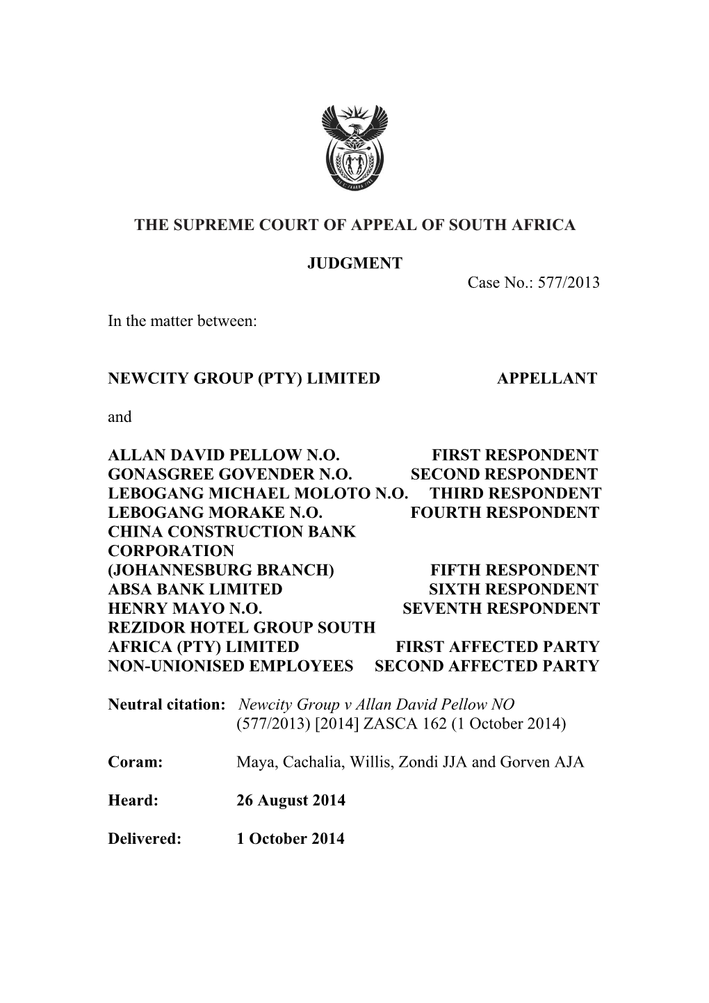 The Supreme Court of Appeal of South Africa