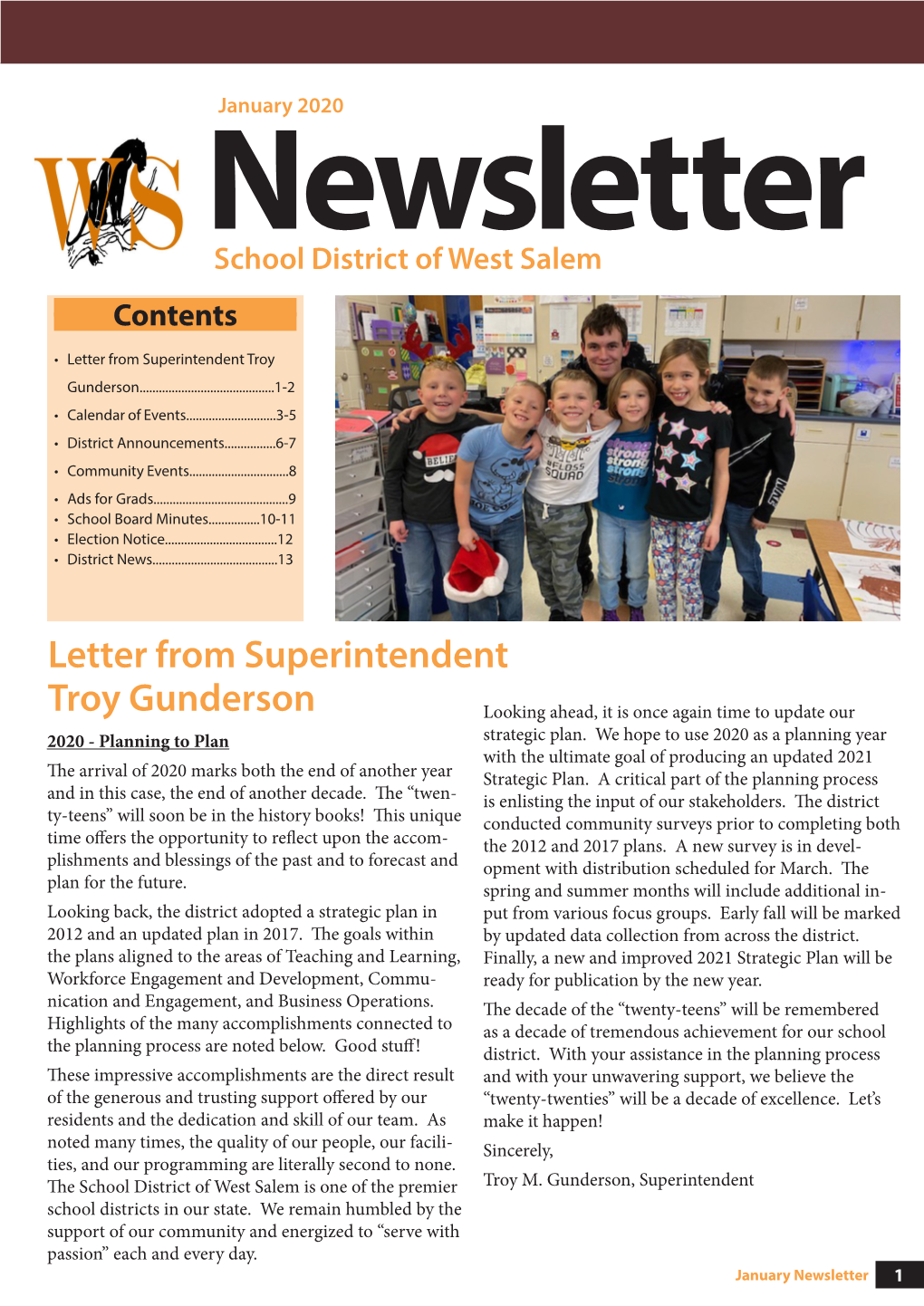 January 2020 Newsletter School District of West Salem Contents