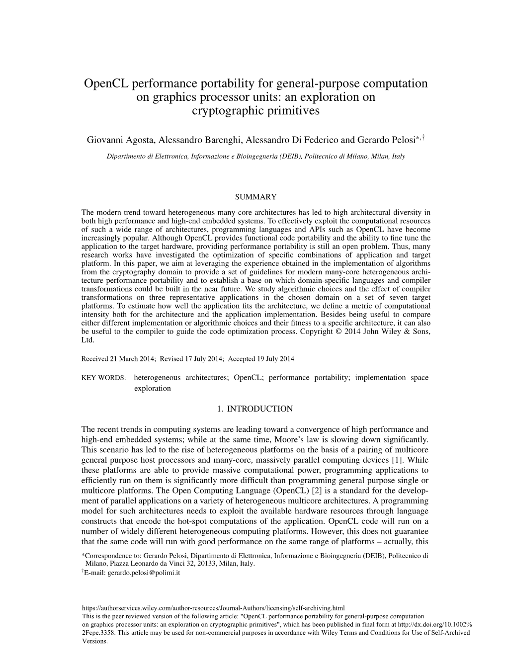 Opencl Performance Portability for General‐Purpose Computation On