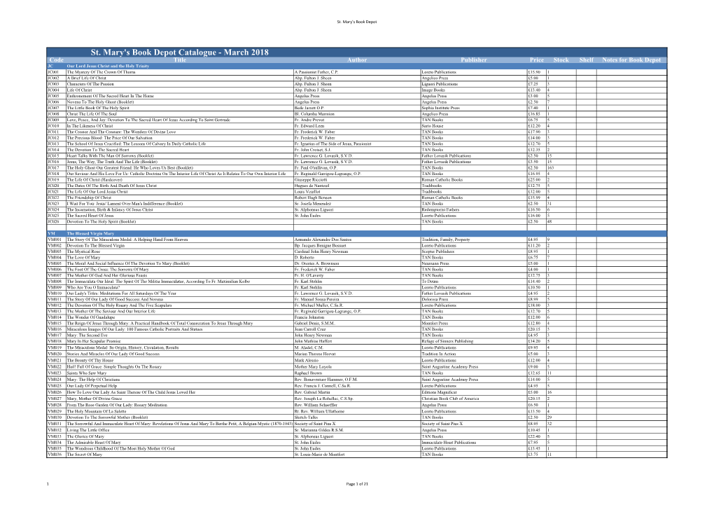 St. Mary's Book Depot Catalogue