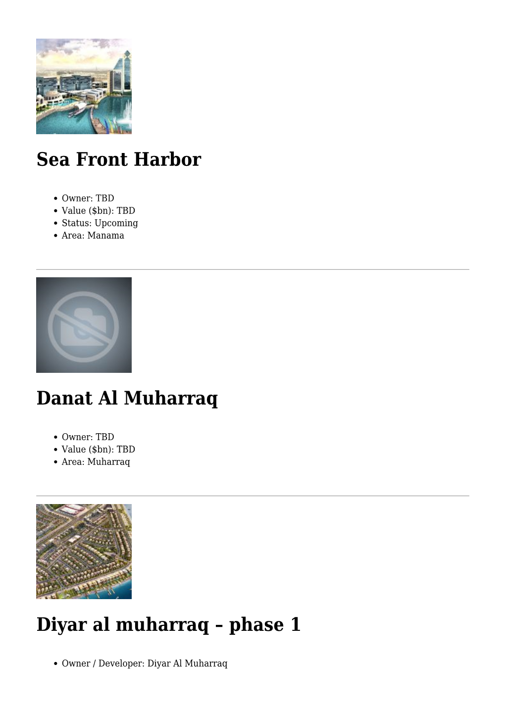 Sea Front Harbor,Danat Al Muharraq,Diyar Al Muharraq &#8211; Phase 1,Hasabi,Water Garden City,Bahrain Marina,Hawar Island To