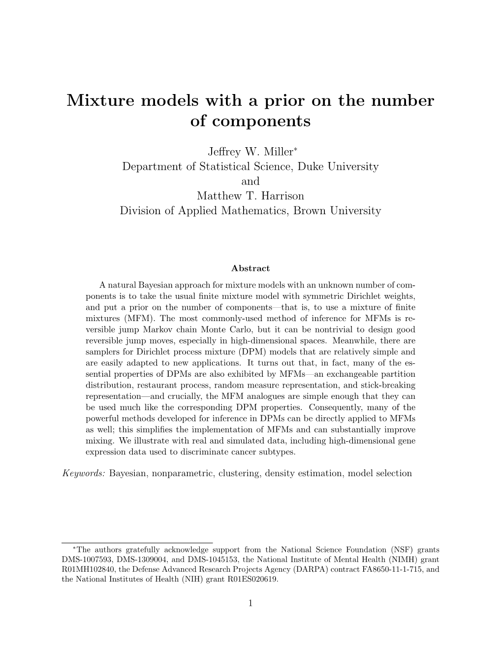 Mixture Models with a Prior on the Number of Components
