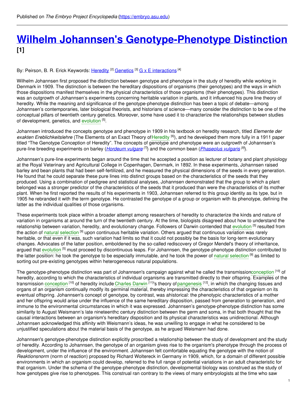 Wilhelm Johannsen's Genotype-Phenotype Distinction [1]