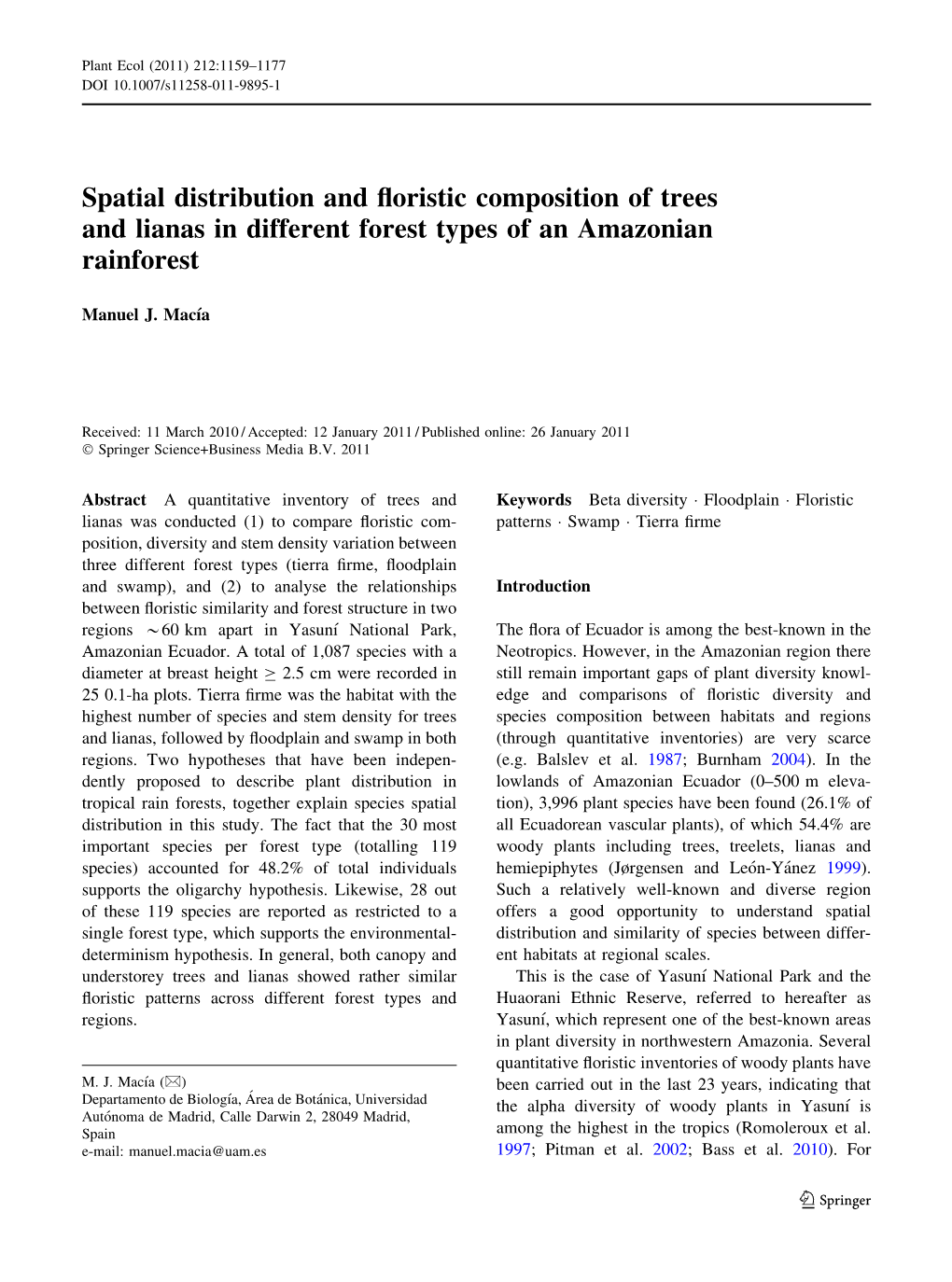 Spatial Distribution and Floristic Composition of Trees and Lianas in Different Forest Types of an Amazonian Rainforest