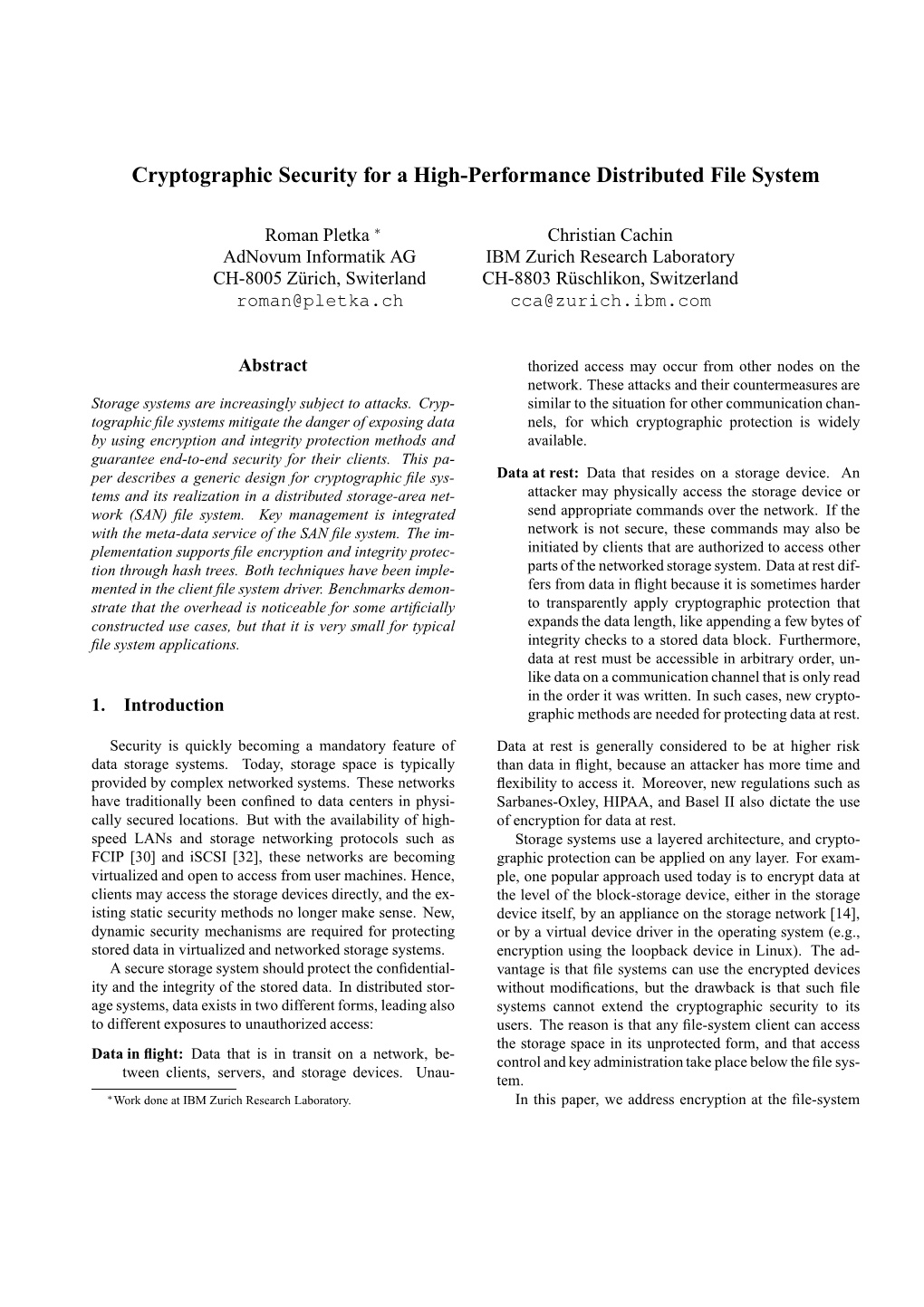 Cryptographic Security for a High-Performance Distributed File System