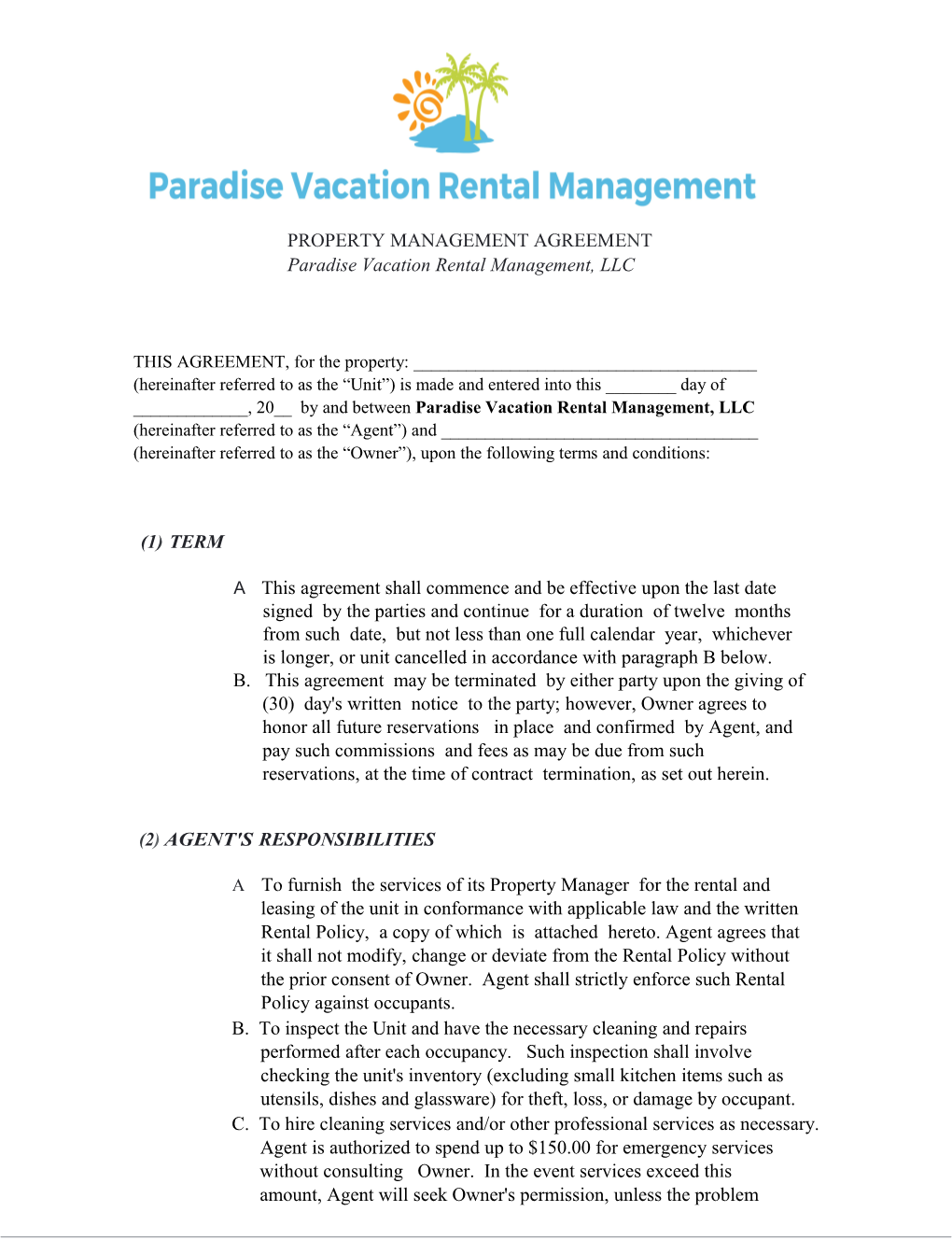 Paradise Vacation Rental Management, LLC