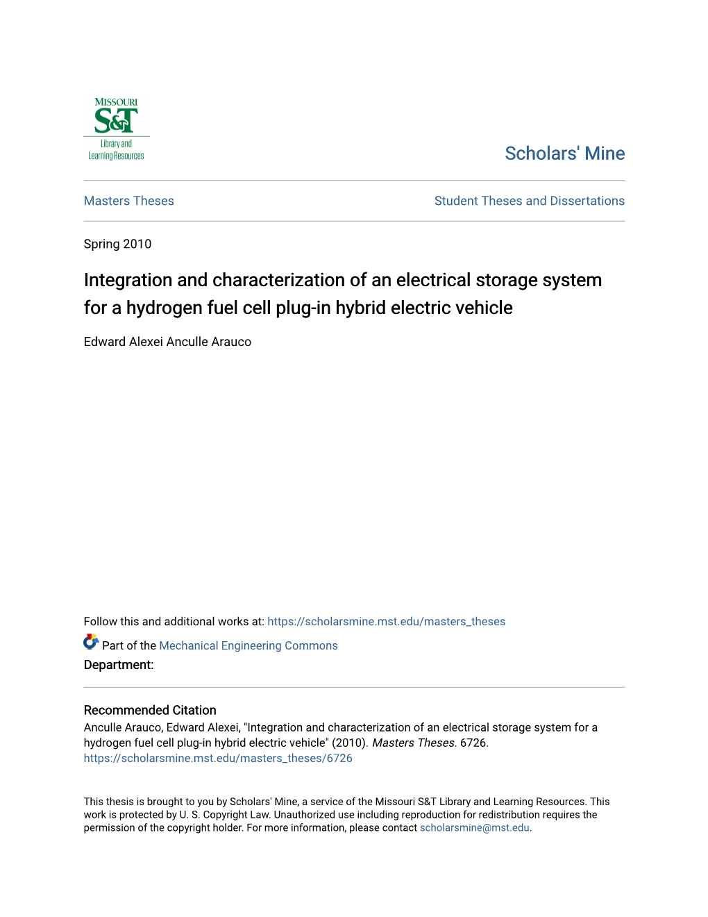 Integration and Characterization of an Electrical Storage System for a Hydrogen Fuel Cell Plug-In Hybrid Electric Vehicle