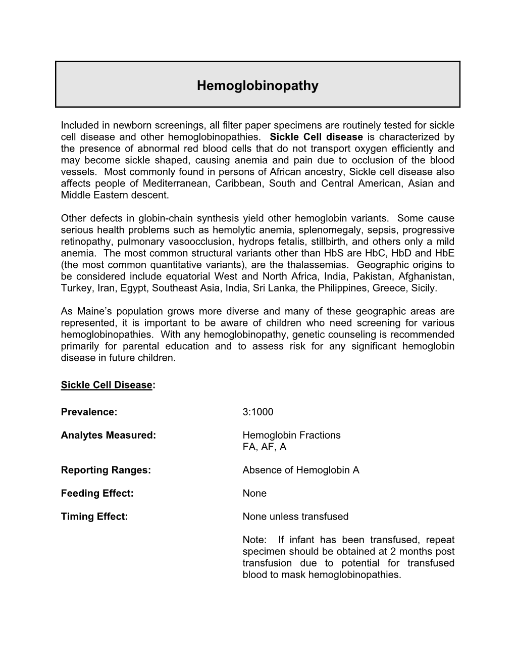 Hemoglobinopathy