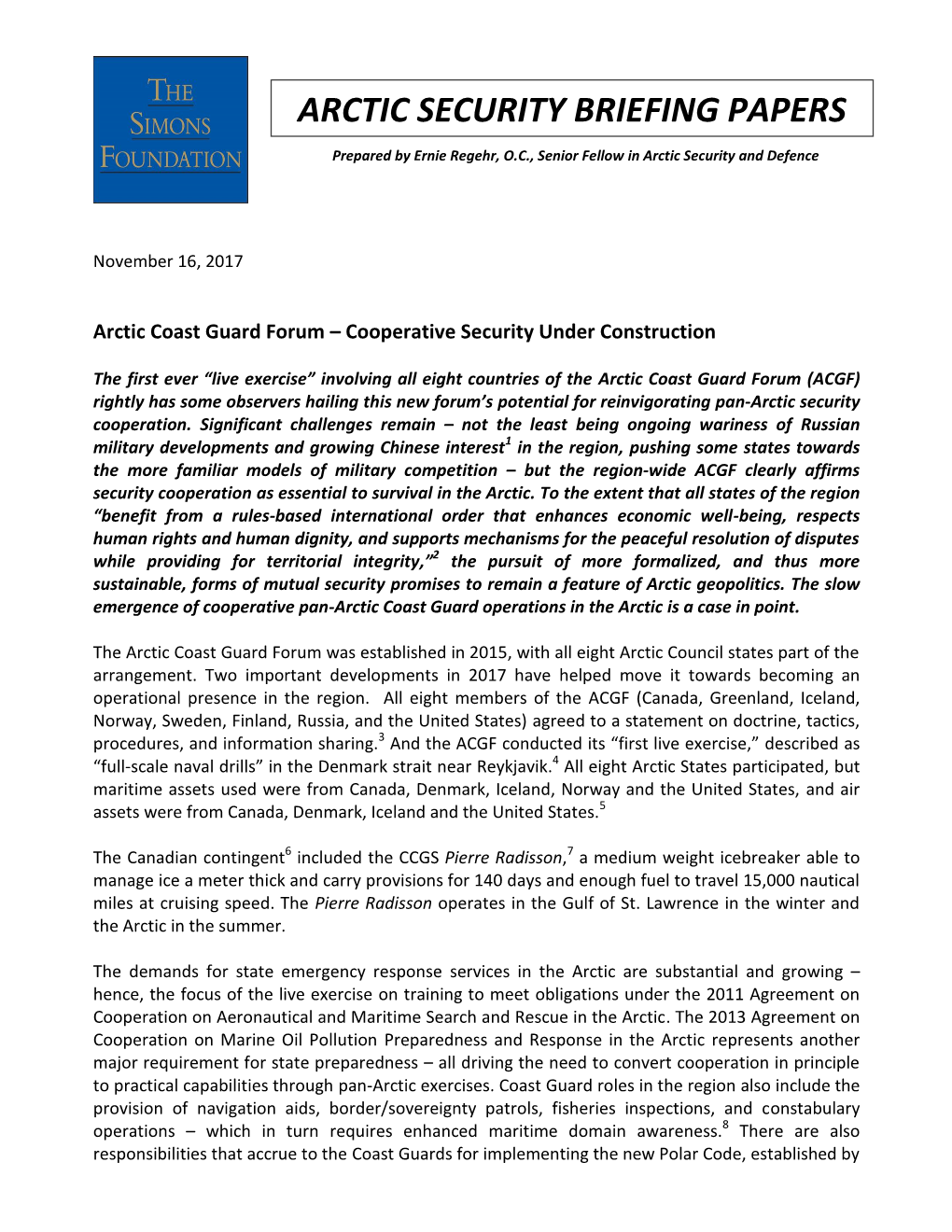 Arctic Security Briefing Papers