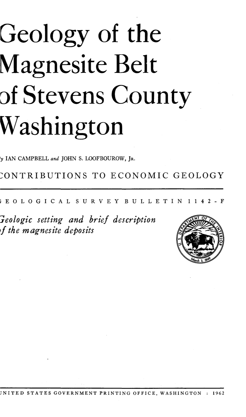 Geology of the Magnesite Belt Df Stevens County Washington