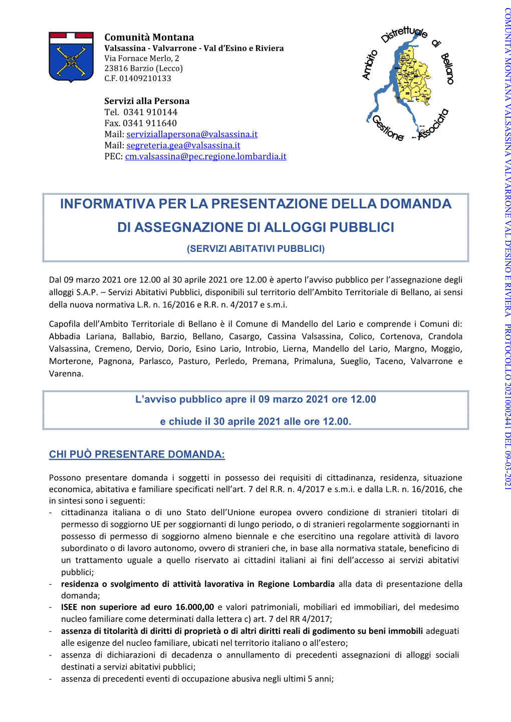 Informativa Per La Presentazione Della Domanda