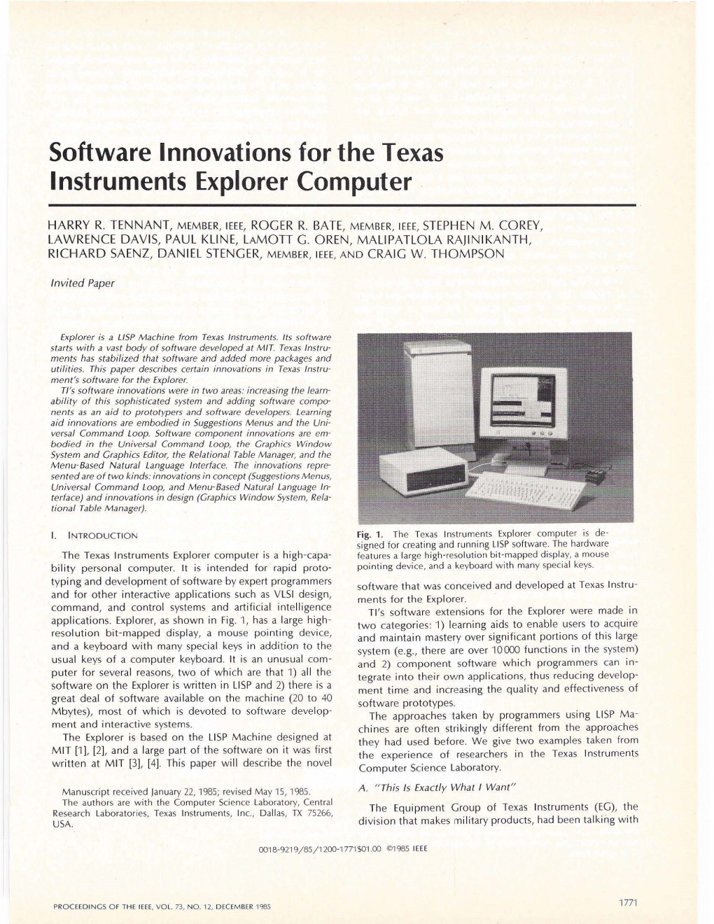 Software Innovations for the Texas Instruments Explorer Computer