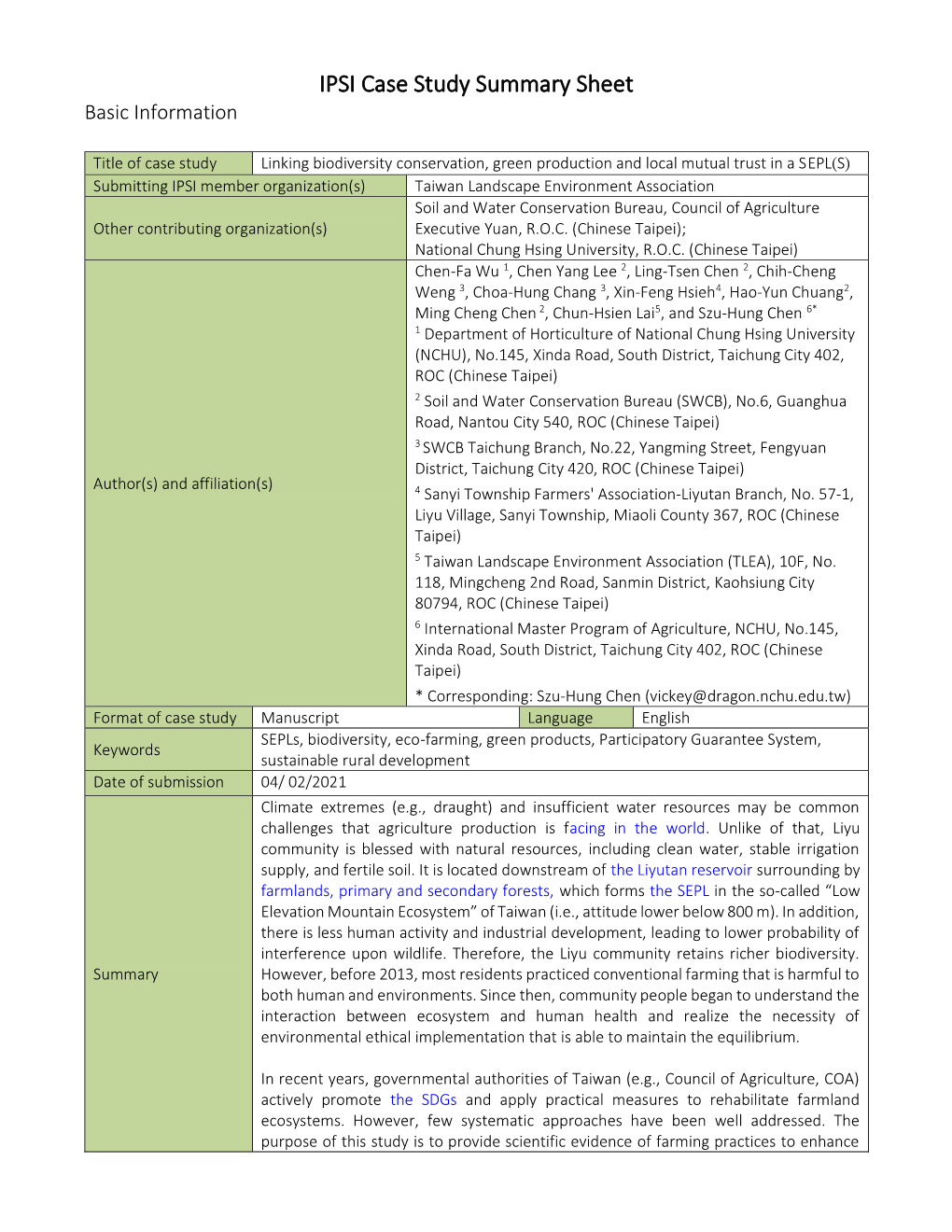 IPSI Case Study Summary Sheet Basic Information