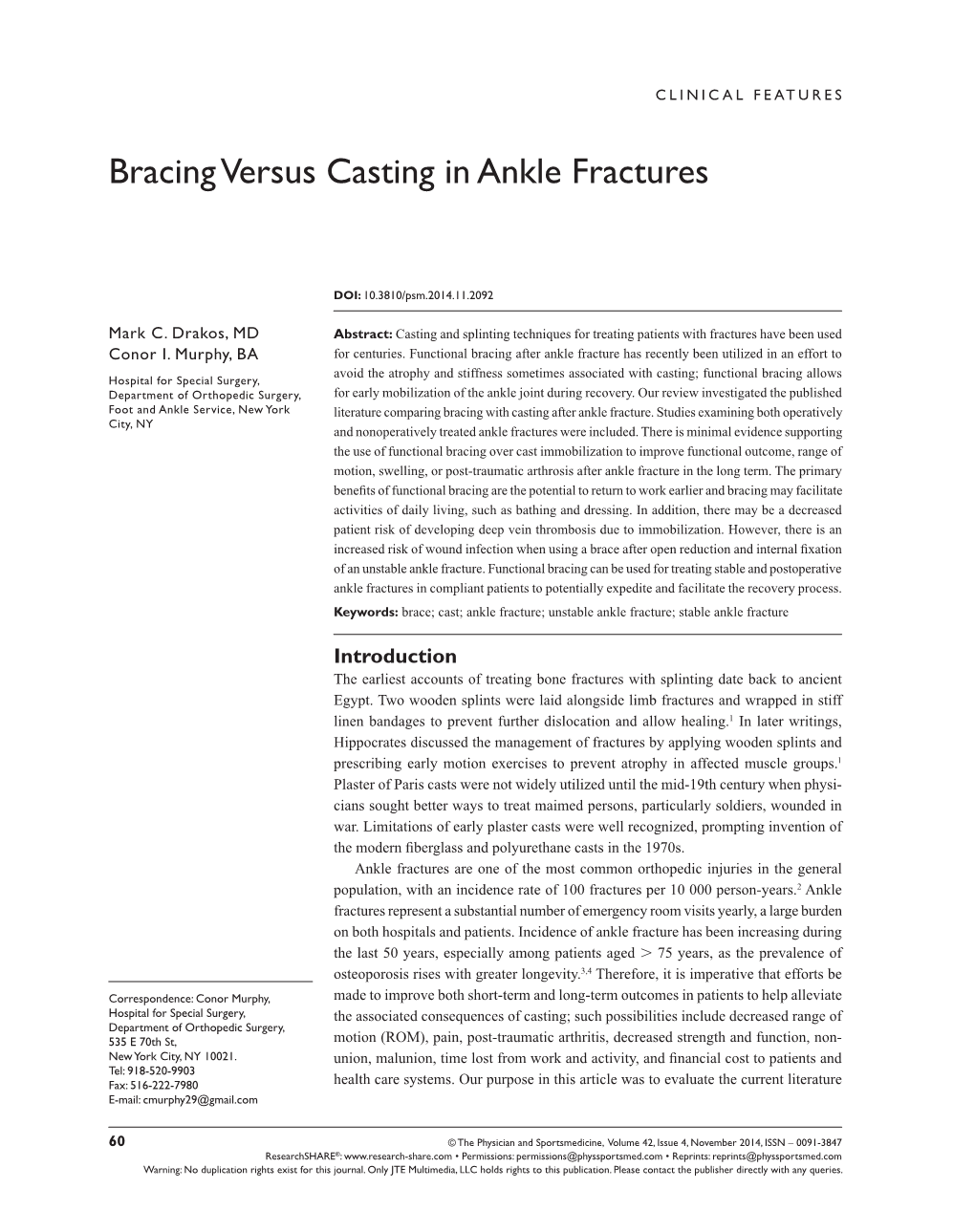 Bracing Versus Casting in Ankle Fractures