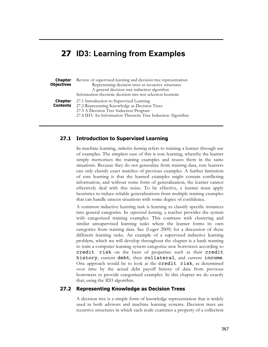 CH 27: ID3: Learning from Examples