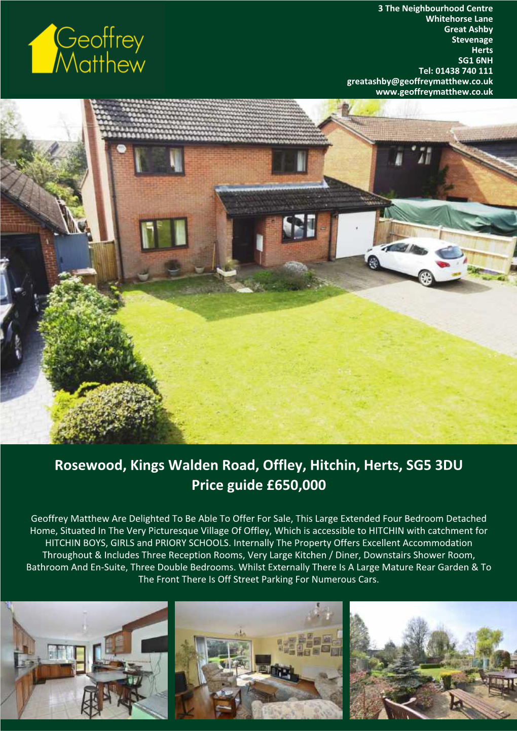 Rosewood, Kings Walden Road, Offley, Hitchin, Herts, SG5 3DU Price Guide £650,000