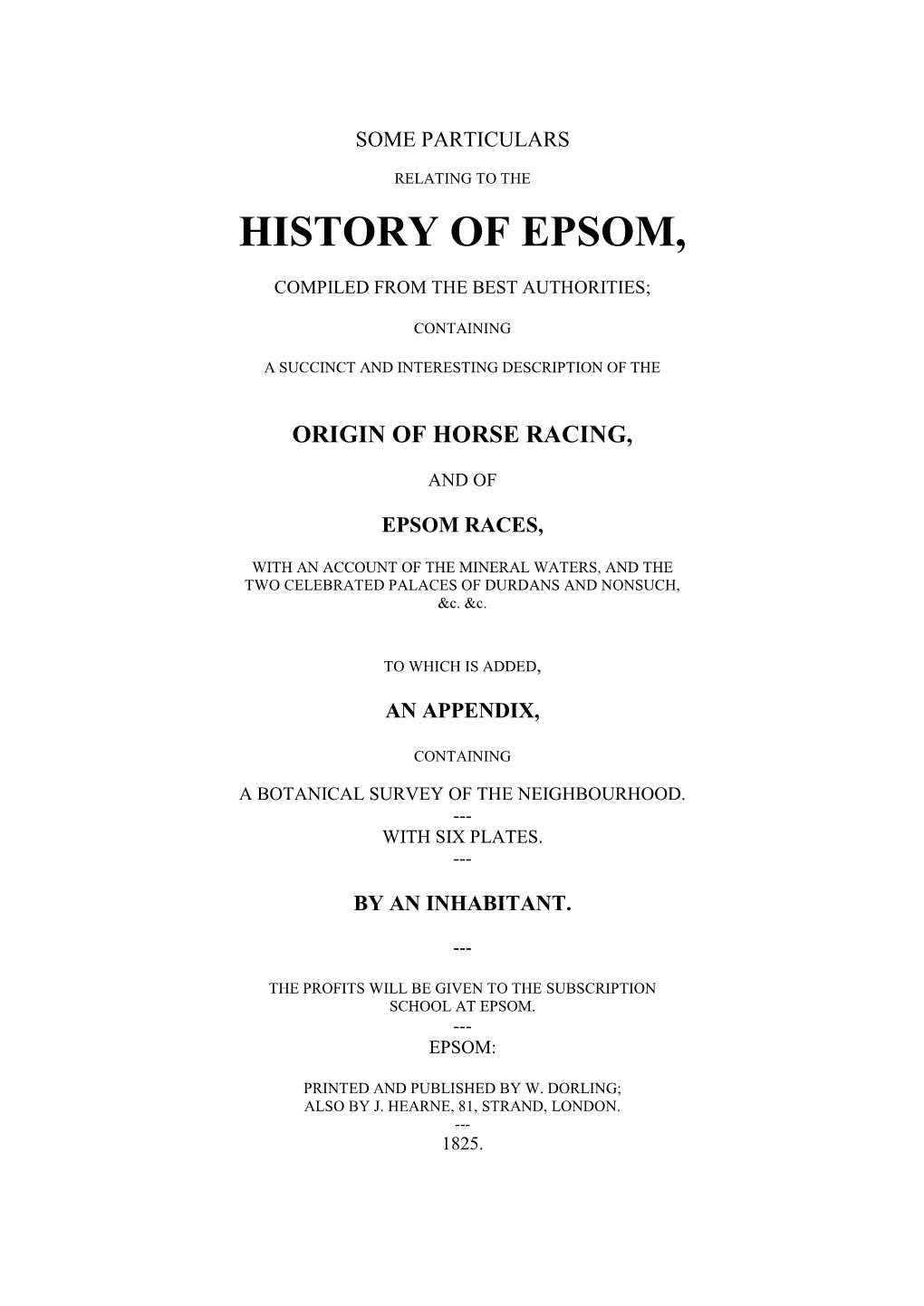 Henry Pownall's 1825 “History of Epsom