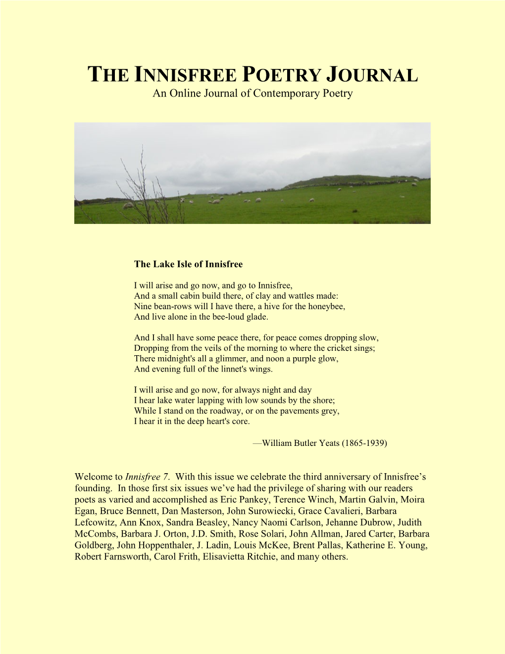 THE INNISFREE POETRY JOURNAL an Online Journal of Contemporary Poetry
