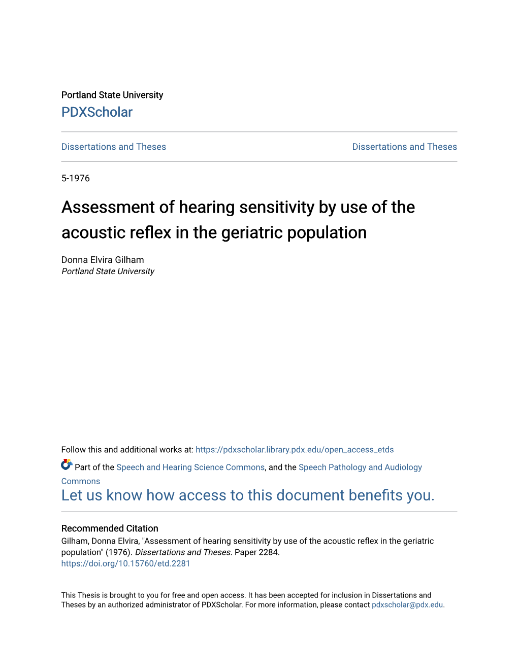 Assessment of Hearing Sensitivity by Use of the Acoustic Reflex in the Geriatric Population