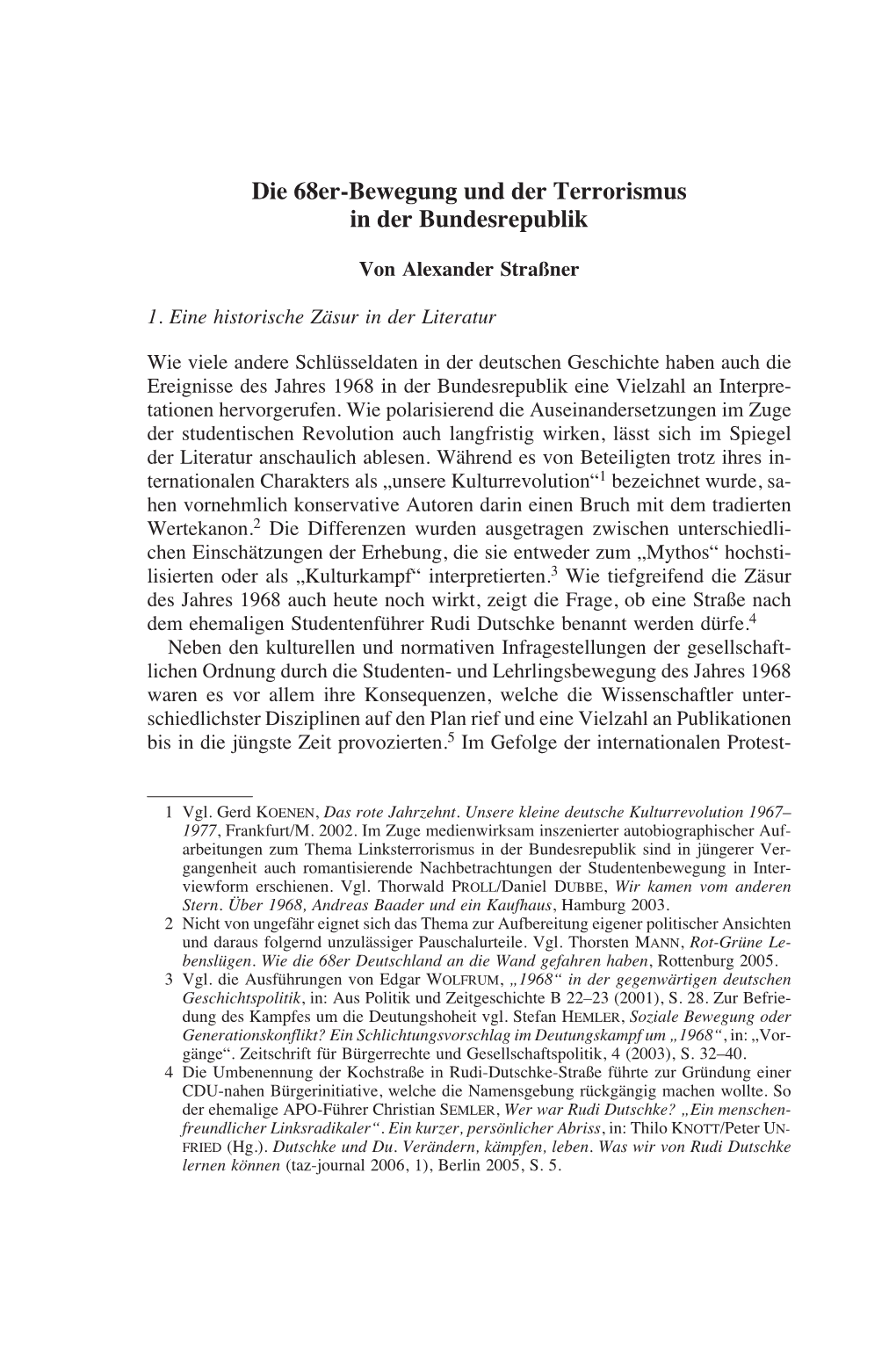 Die 68Er-Bewegung Und Der Terrorismus in Der Bundesrepublik