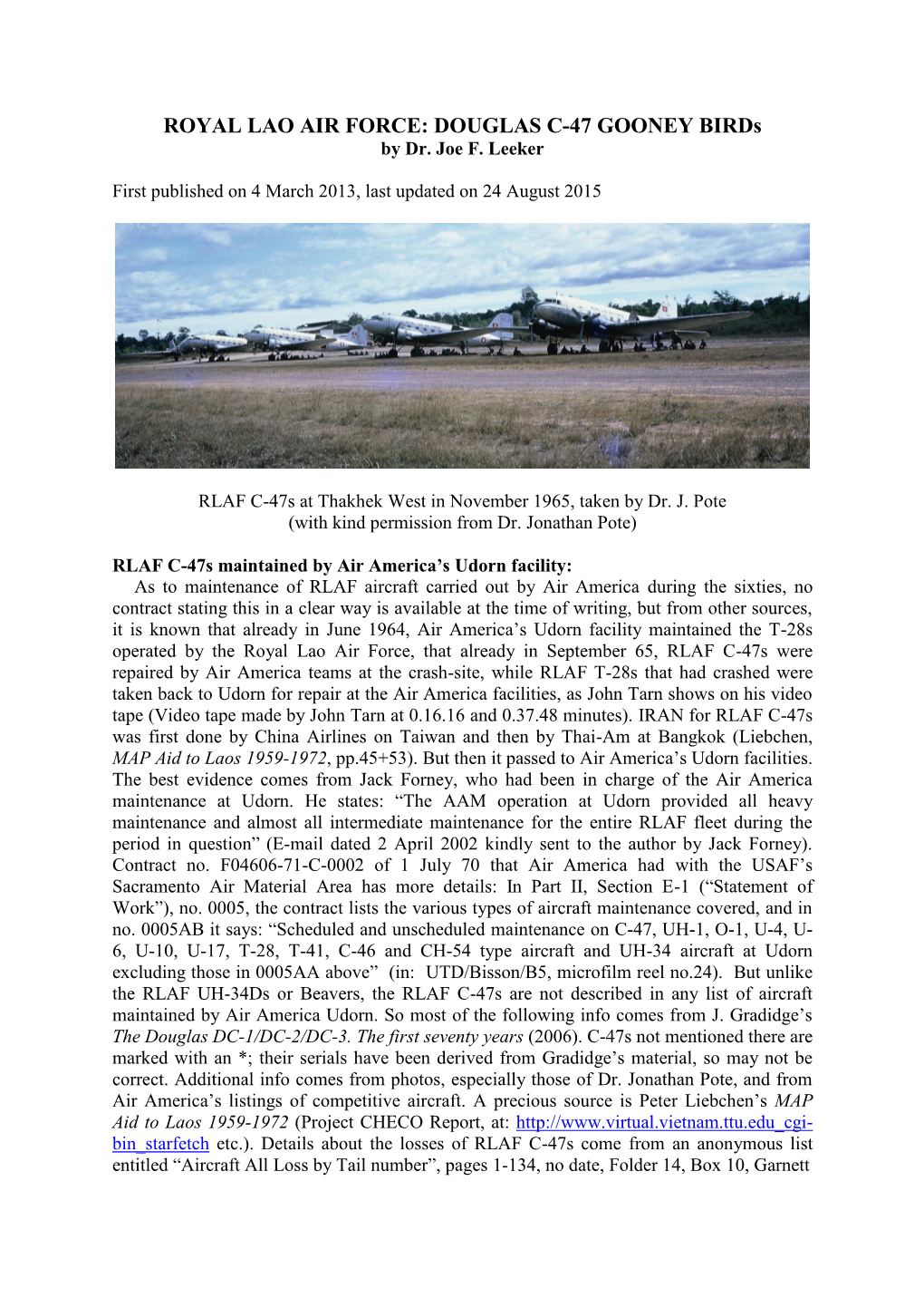 ROYAL LAO AIR FORCE: DOUGLAS C-47 GOONEY Birds by Dr